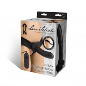 Чёрный полый страпон с вибрацией Unisex Vibrating Hollow Strap-On - 14 см. - Lux Fetish - купить с доставкой в Красногорске