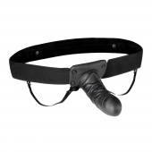 Чёрный полый страпон с вибрацией Unisex Vibrating Hollow Strap-On - 14 см. - Lux Fetish - купить с доставкой в Красногорске