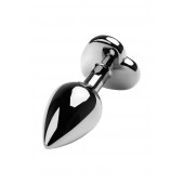 Серебристая коническая анальная пробка с красным кристаллом-сердечком - 7 см. - ToyFa - купить с доставкой в Красногорске