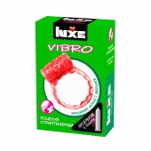 Розовое эрекционное виброкольцо Luxe VIBRO  Поцелуй стриптизёрши  + презерватив - Luxe - в Красногорске купить с доставкой