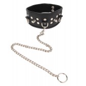 Черный ошейник с шипами и металлическим поводком-цепочкой - Notabu - купить с доставкой в Красногорске