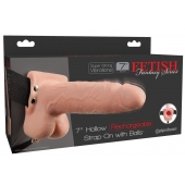 Телесный перезаряжаемый вибрострапон 7  Hollow Rechargeable Strap-on with Balls - 20,3 см. - Pipedream - купить с доставкой в Красногорске