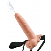Телесный полый страпон с имитацией эякуляции 7.5  Hollow Squirting Strap-On with Balls Flesh - 21,6 см. - Pipedream - купить с доставкой в Красногорске