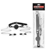 Черный кляп-шарик с зажимами на соски на металлической цепочке - Notabu - купить с доставкой в Красногорске