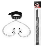 Черный ошейник с зажимами на соски на цепочке - Notabu - купить с доставкой в Красногорске