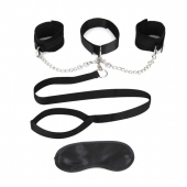 Чёрный ошейник с наручниками и поводком Collar Cuffs   Leash Set - Lux Fetish - купить с доставкой в Красногорске