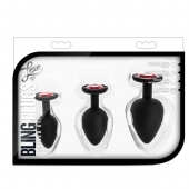 Набор черных анальных пробок с красным кристаллом-сердечком Bling Plugs Training Kit - Blush Novelties - купить с доставкой в Красногорске