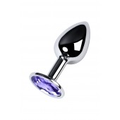 Серебристая конусовидная анальная пробка с фиолетовым кристаллом - 7 см. - ToyFa - купить с доставкой в Красногорске