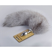 Серебристая анальная пробка с натуральным хвостиком - Sitabella - купить с доставкой в Красногорске