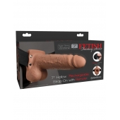 Кофейный перезаряжаемый вибрострапон 7  Hollow Rechargeable Strap-on with Balls - 20,3 см. - Pipedream - купить с доставкой в Красногорске