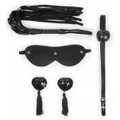 Эротический набор в черном цвете: маска, кляп, пэстисы, плётка - Notabu - купить с доставкой в Красногорске