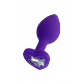 Фиолетовая анальная втулка Diamond Heart с прозрачным кристаллом - 7 см. - ToyFa - купить с доставкой в Красногорске