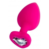 Розовая анальная втулка Diamond Heart с прозрачным кристаллом - 9,5 см. - ToyFa - купить с доставкой в Красногорске