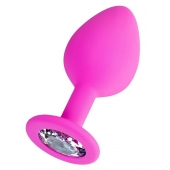 Розовая анальная втулка Brilliant с прозрачным кристаллом - 8 см. - ToyFa - купить с доставкой в Красногорске