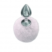 Серебристая анальная пробка с белым пушистым хвостиком Twinkle - Lola Games - купить с доставкой в Красногорске