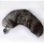 Серебристая коническая анальная пробка с пушистым хвостиком - Sitabella - купить с доставкой в Красногорске