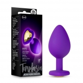 Фиолетовая анальная пробка Bling Plug Medium с золотистым стразом - 8,3 см. - Blush Novelties - купить с доставкой в Красногорске