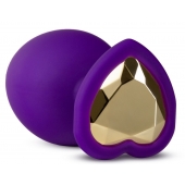 Фиолетовая анальная пробка Bling Plug Large с золотистым стразом - 9,5 см. - Blush Novelties - купить с доставкой в Красногорске