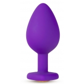 Фиолетовая анальная пробка Bling Plug Large с золотистым стразом - 9,5 см. - Blush Novelties - купить с доставкой в Красногорске