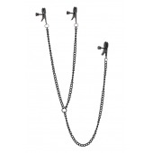 Черные зажимы на соски и клитор на цепочке DELUXE NIPPLE   CLIT CLAMPS - Dream Toys - купить с доставкой в Красногорске