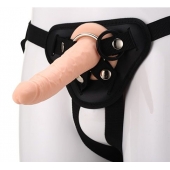 Телесный страпон на черных трусиках STRAP ON REAL DILDO - 20 см. - Dream Toys - купить с доставкой в Красногорске