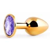 Золотистая анальная пробка с фиолетовым стразом - 7,2 см. - Anal Jewelry Plug - купить с доставкой в Красногорске