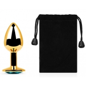 Золотистая анальная пробка с голубым стразом - 7,2 см. - Anal Jewelry Plug - купить с доставкой в Красногорске