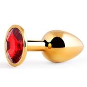 Золотистая анальная пробка с красным стразом - 7,2 см. - Anal Jewelry Plug - купить с доставкой в Красногорске