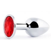 Серебристая анальная пробка с красным стразом - 7,2 см. - Anal Jewelry Plug - купить с доставкой в Красногорске