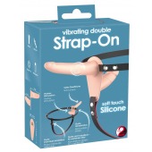 Телесный двойной вибрострапон с вибрацией Vibrating Double Strap-On - 15 см. - Orion - купить с доставкой в Красногорске