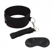 Черный ошейник с длинным поводком Collar and Leash Set - Lux Fetish - купить с доставкой в Красногорске