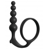 Черная анальная цепочка с эрекционным кольцом Ass-gasm Cockring Anal Beads - Pipedream - в Красногорске купить с доставкой