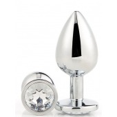 Серебристая анальная втулка с прозрачным кристаллом - 7,1 см. - Dream Toys - купить с доставкой в Красногорске