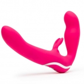 Ярко-розовый безремневой страпон Rechargeable Vibrating Strapless Strap-On - Happy Rabbit - купить с доставкой в Красногорске