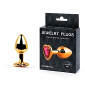 Золотистая анальная пробка с малиновым кристаллом-сердечком - 7 см. - Anal Jewelry Plug - купить с доставкой в Красногорске