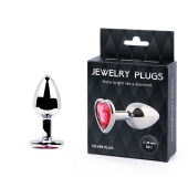 Серебристая анальная пробка с малиновым кристаллом-сердечком - 7 см. - Anal Jewelry Plug - купить с доставкой в Красногорске