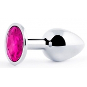 Серебристая анальная пробка с малиновым кристаллом - 7,2 см. - Anal Jewelry Plug - купить с доставкой в Красногорске