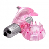 Розовое виброкольцо-дельфин с шипами - Baile - в Красногорске купить с доставкой