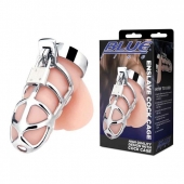 Серебристая металлическая клетка для члена с замком Enslave Cock Cage - BlueLine - купить с доставкой в Красногорске
