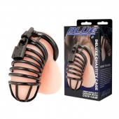 Черная металлическая клетка с замком Deluxe Chastity Cage - BlueLine - купить с доставкой в Красногорске