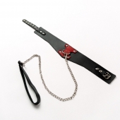 Черный широкий ошейник с красным декором и поводком - Crazy Handmade - купить с доставкой в Красногорске