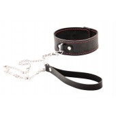 Черный широкий ошейник с красной строчкой и поводком - Crazy Handmade - купить с доставкой в Красногорске