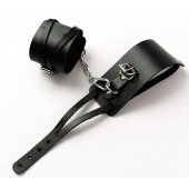 Черные кожаные оковы с креплением в виде веревочек - Crazy Handmade - купить с доставкой в Красногорске