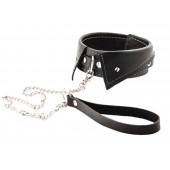 Черный ошейник-воротничок с металлическим поводком - Crazy Handmade - купить с доставкой в Красногорске
