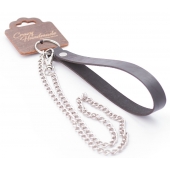 Серебристый металлический поводок с кожаной черной ручкой - 80 см. - Crazy Handmade - купить с доставкой в Красногорске