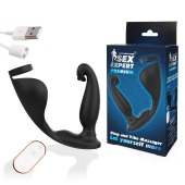 Черный анальный вибромассажёр с эрекционным кольцом и подхватом для мошонки - 12,8 см. - Sex Expert - в Красногорске купить с доставкой