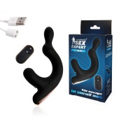Черный анальный вибромассажёр с отростком для стимуляции мошонки - 18 см. - Sex Expert - в Красногорске купить с доставкой