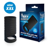 Черная открытая насадка на пенис с кольцом для мошонки XXL-size - 9,4 см. - Sex Expert - в Красногорске купить с доставкой