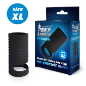 Черная открытая насадка на пенис с кольцом для мошонки XL-size - 8,9 см. - Sex Expert - в Красногорске купить с доставкой