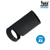 Черная открытая насадка на пенис с кольцом для мошонки XL-size - 8,9 см. - Sex Expert - в Красногорске купить с доставкой